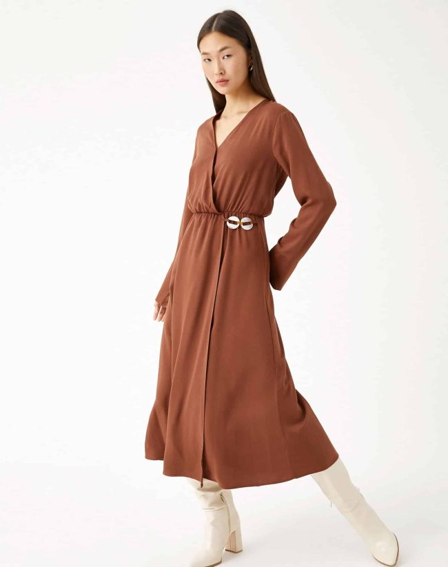 Midi Length Dress Wrapped Button Detailed