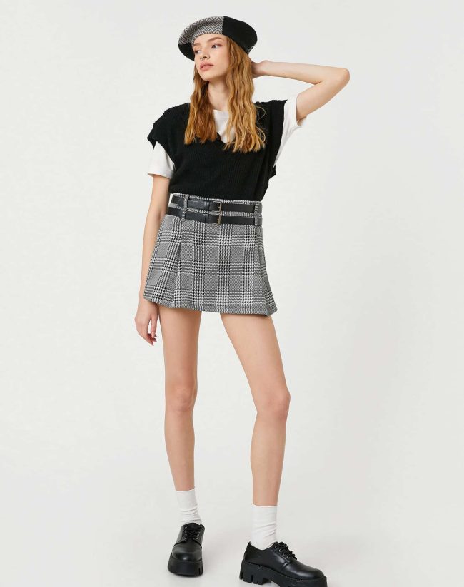 Short Skirt Double Belt Detailed Wide Pleated - Image 2