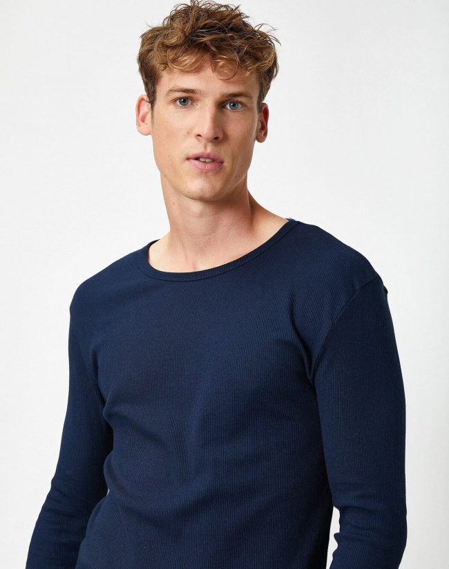 Cotton Crew Neck Long Sleeve T-Shirt - Image 2