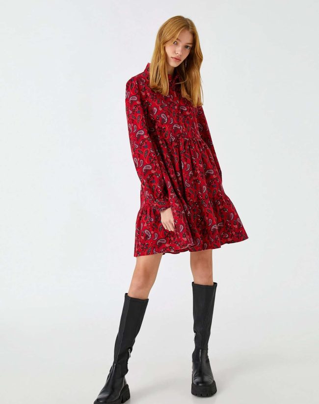 Floral Winter Dress Long Sleeve Ruffle Buttoned - Image 2