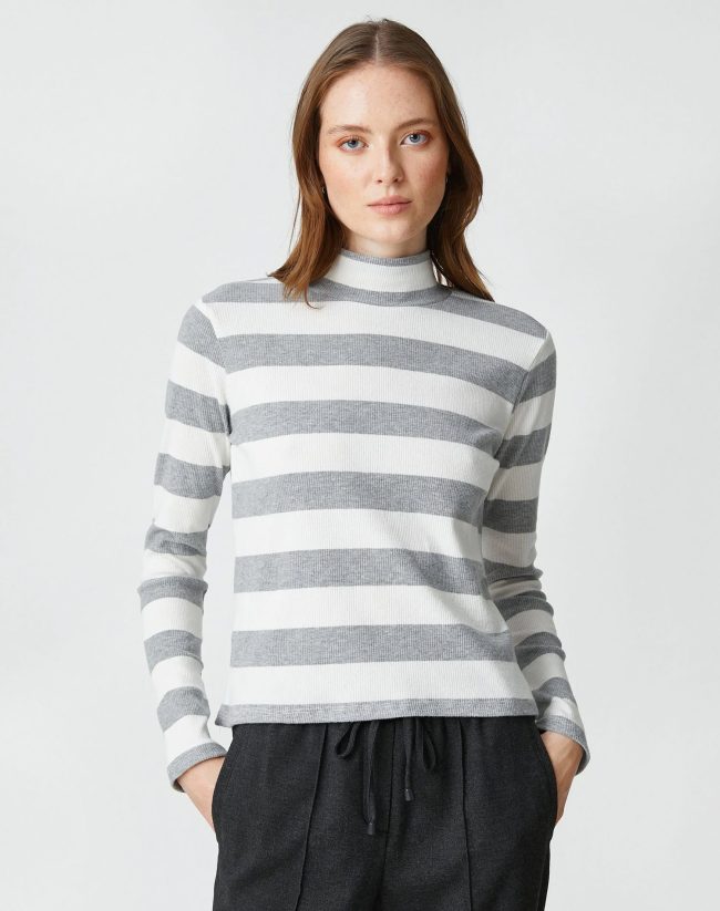 Half Turtleneck Corduroy Long Sleeved T-Shirt - Image 3