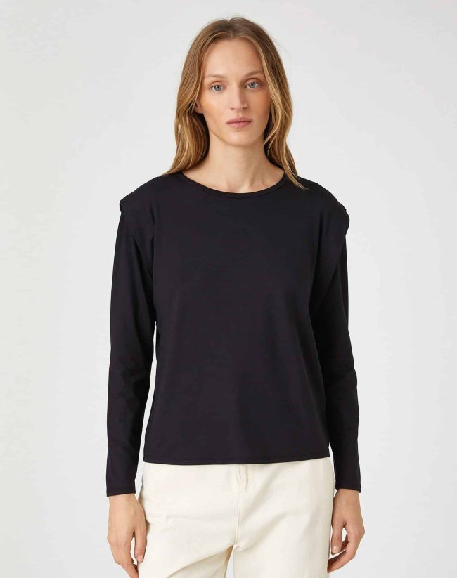 Long Sleeve T-Shirt Round Neck Shoulder Detailed - Image 3