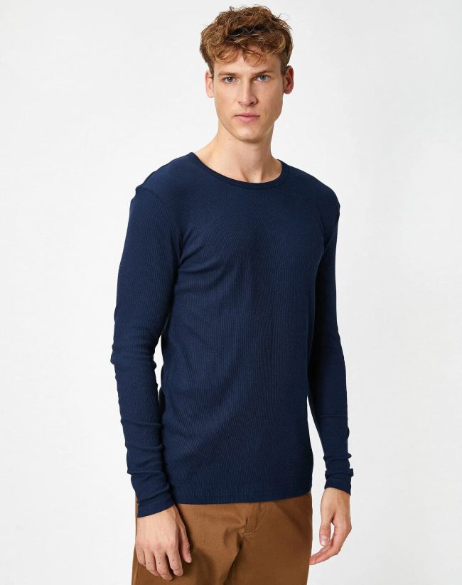 Cotton Crew Neck Long Sleeve T-Shirt - Image 3